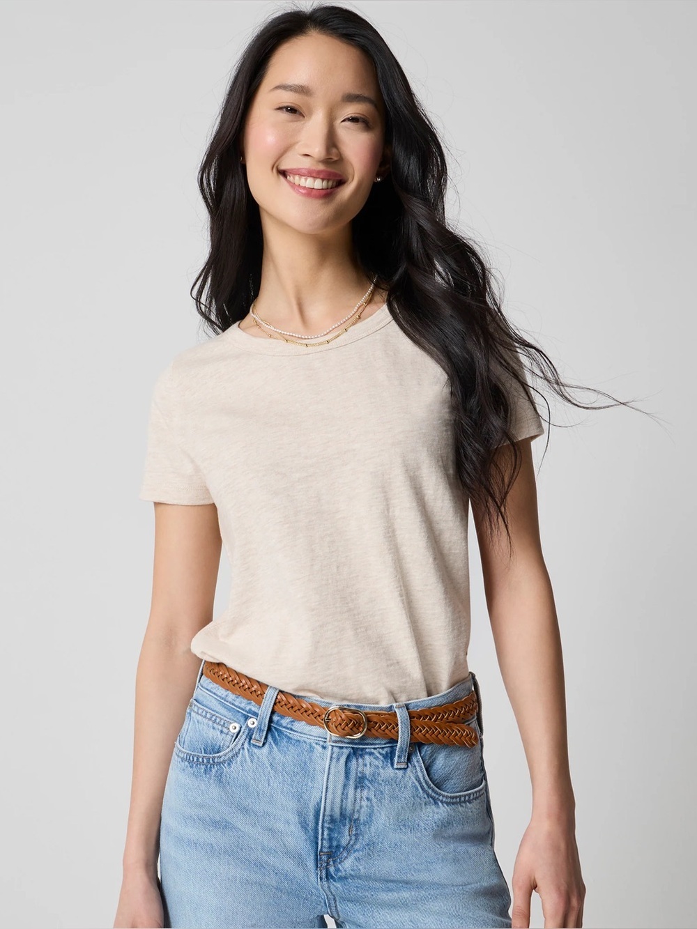 J. Crew Girlfriend Crewneck Tee in Beige M